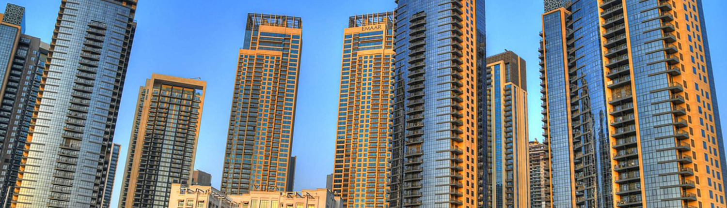 Blick auf die Skyline von Dubai Vereinigte Arabische Emirate