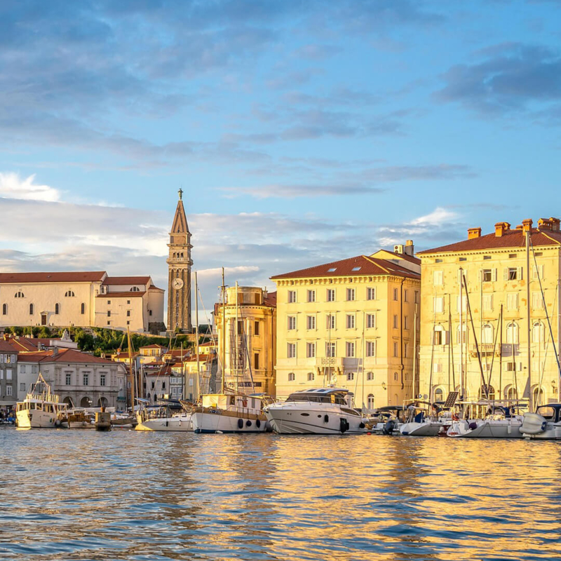Blick auf den Hafen von Piran Slowenien buchbar bei Olivers Touristik World