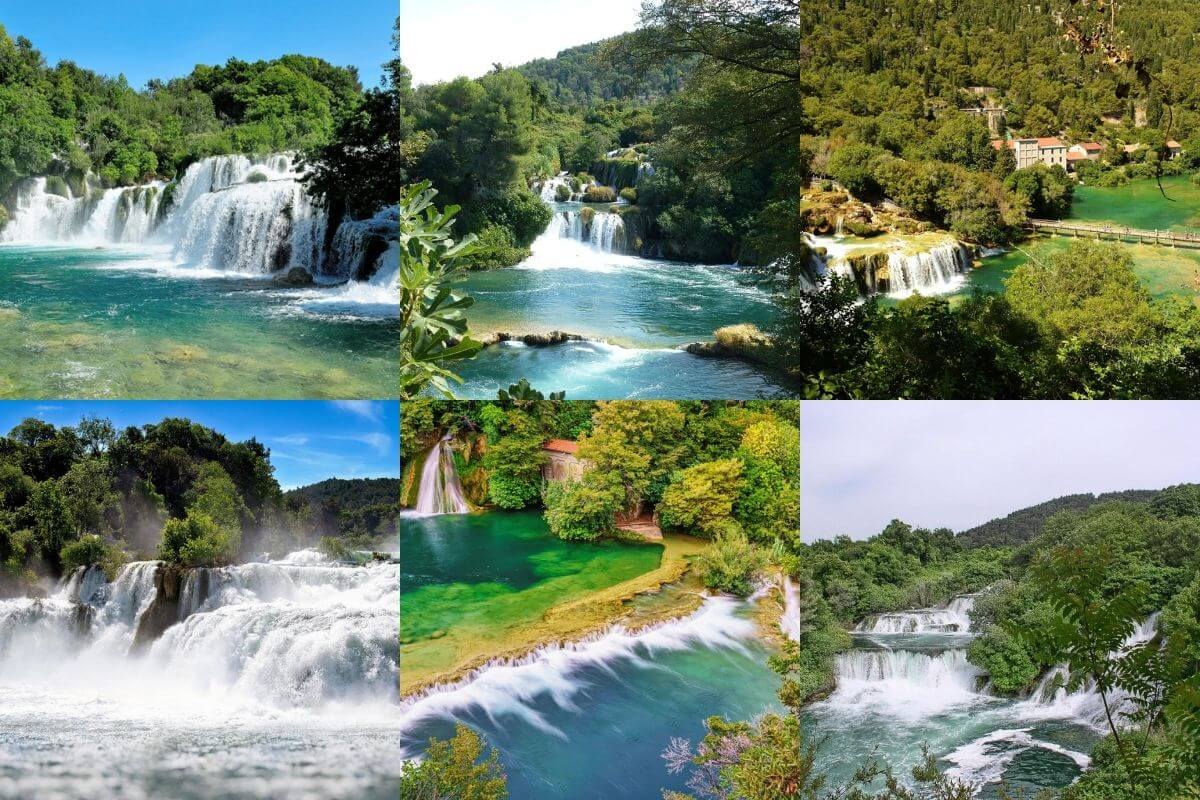 Eine Übersicht mit 6 Fotos der Krka Wasserfälle - Perspektiven des Nationalparks 